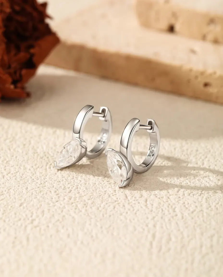 Créoles Pendantes Moissanite Marquise - Pierres de 0,50 ct 4 x 8 mm, 14,5 mm de longueur, argent 925
