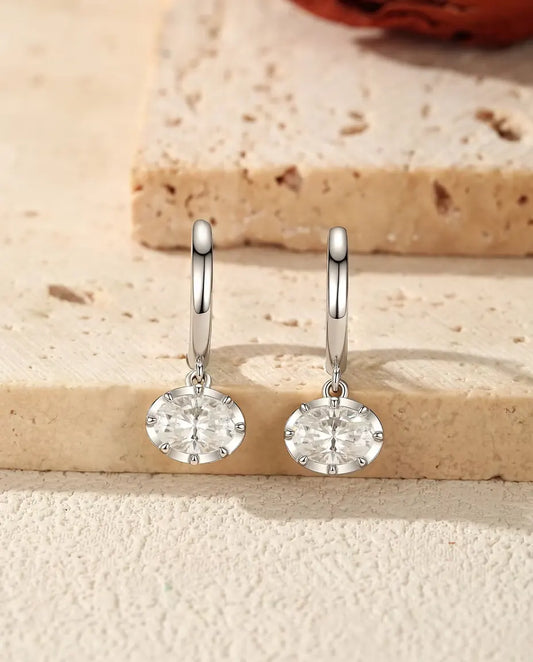 Créoles Pendantes Moissanite Ovale - Pierres ovales de 1,00 ct 5 x 7 mm, 21 mm de longueur, argent 925
