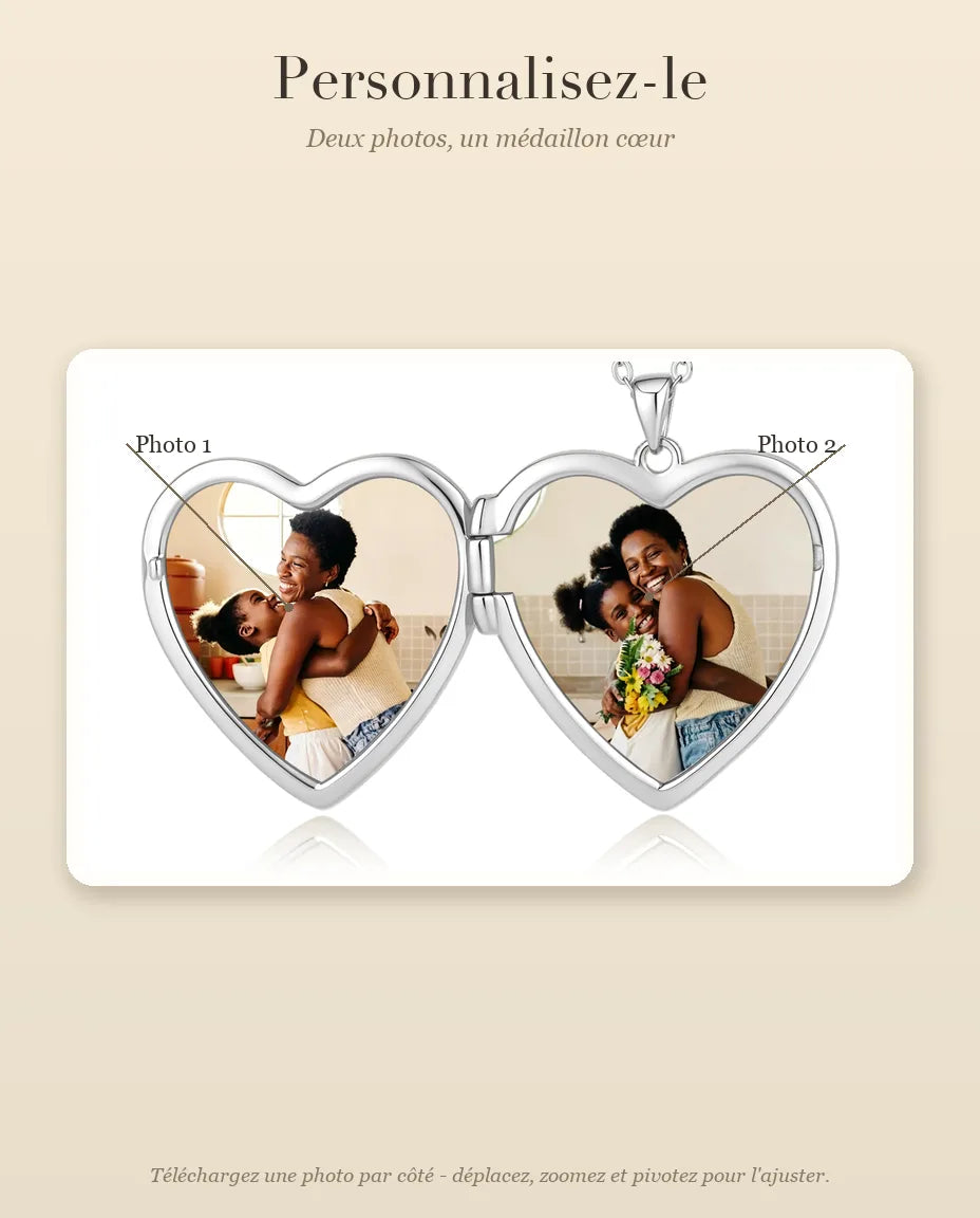 Médaillon cœur 2 photos - guide de personnalisation