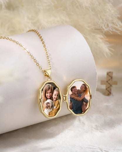 Médaillon croix personnalisé avec 2 photos – émail blanc, noir ou rouge, doré, cadeau baptême & communion