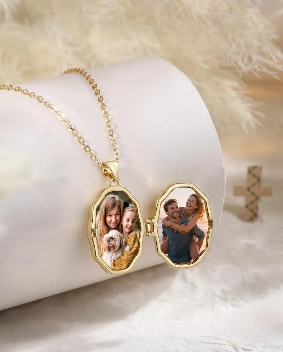 Médaillon croix personnalisé avec 2 photos – émail blanc, noir ou rouge, doré, cadeau baptême & communion