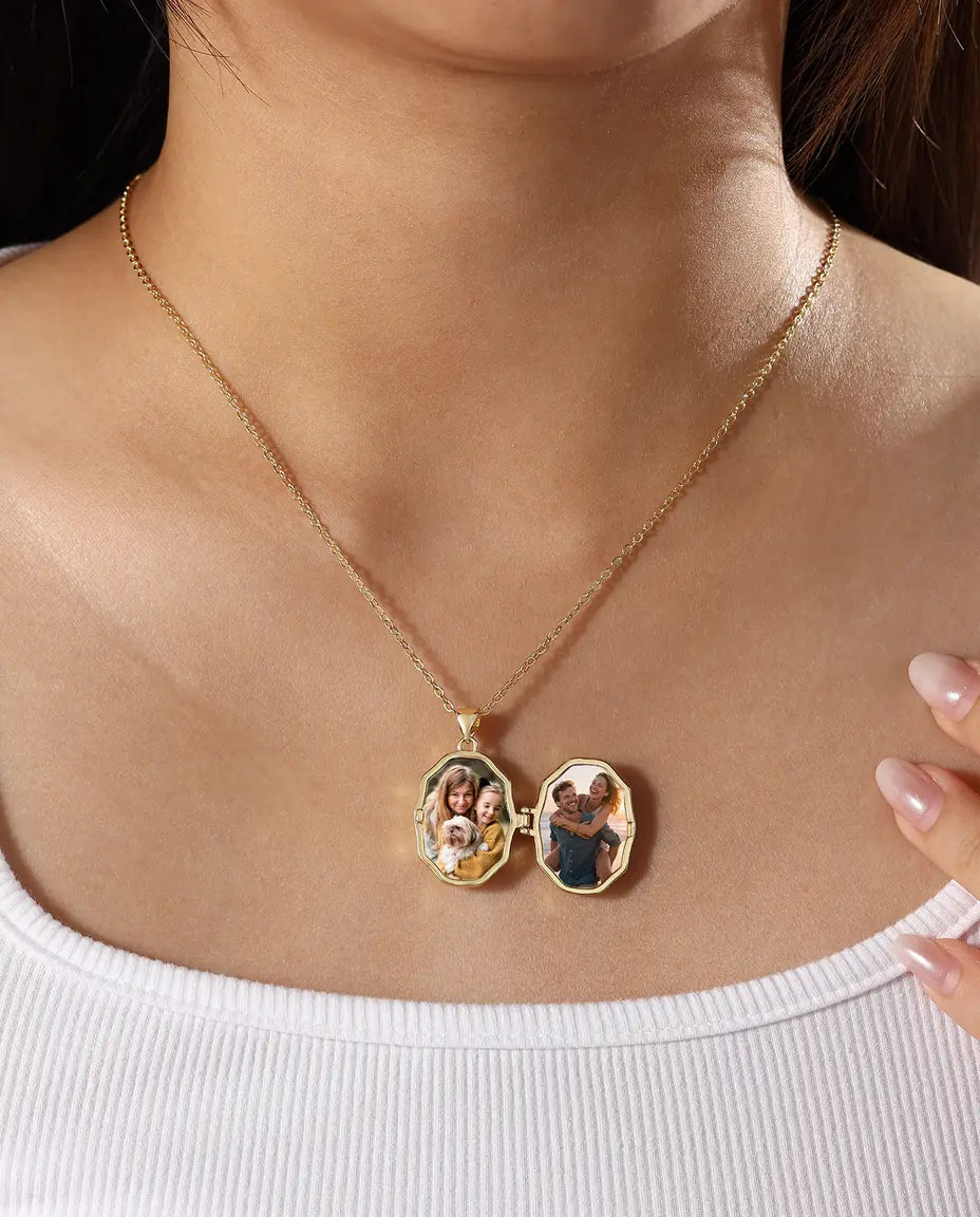 Médaillon croix personnalisé avec 2 photos – émail blanc, noir ou rouge, doré, cadeau baptême & communion