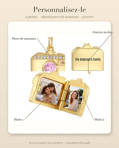 Guide de personnalisation : emplacement de la photo 1, de la photo 2 et de la gravure