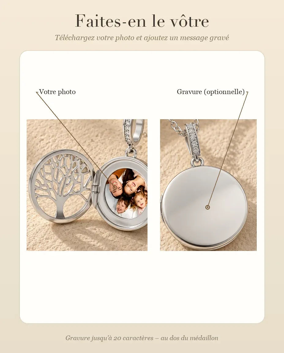 Médaillon Photo - guide de personnalisation : photo et gravure