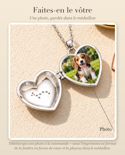 Guide : où se place votre photo dans le médaillon photo cœur chiot