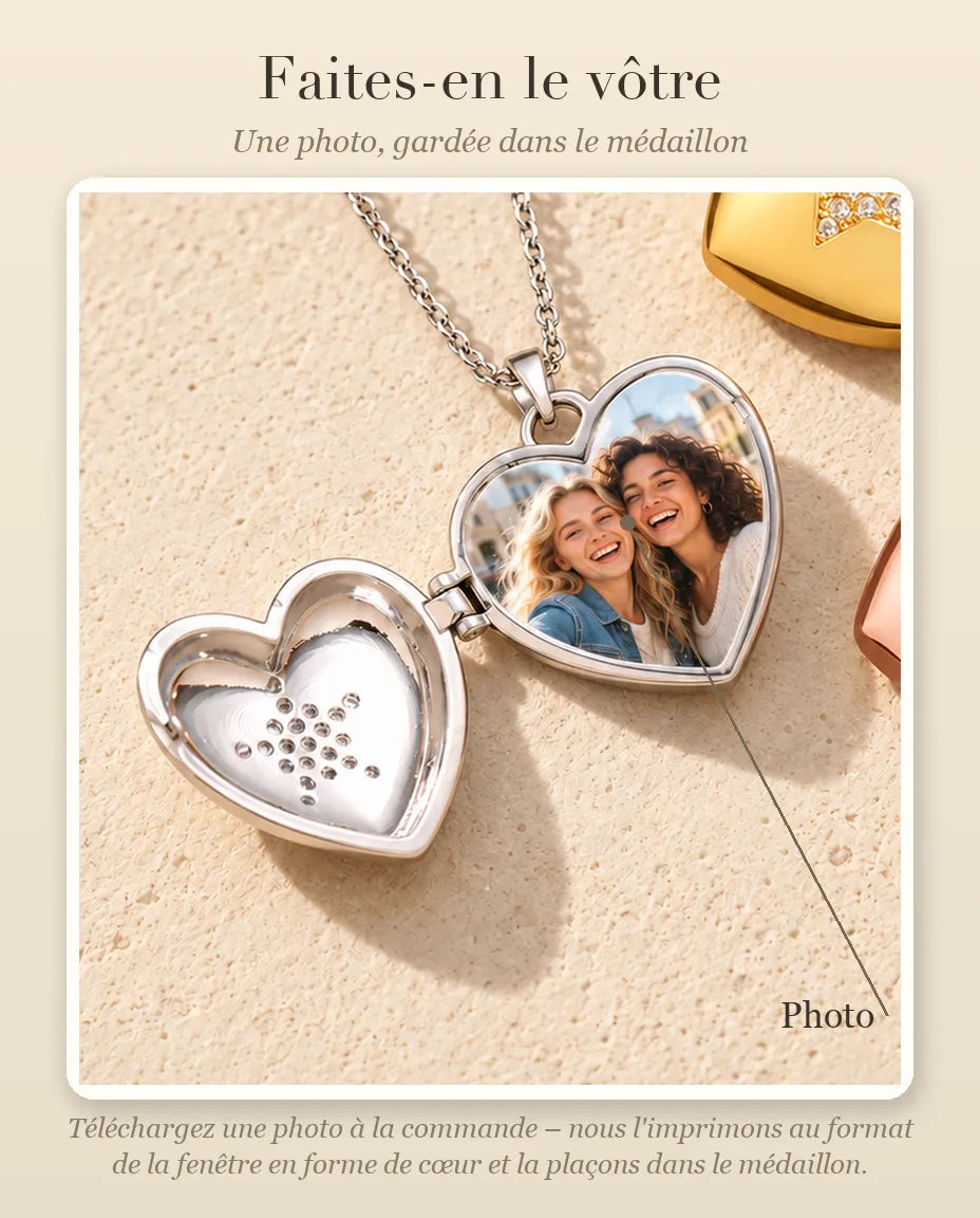 Guide : où se place votre photo dans le médaillon photo cœur étoile en zircons