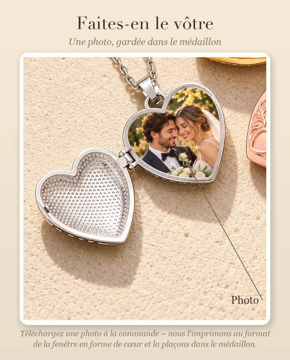Guide de personnalisation : où placer votre photo dans le médaillon photo cœur fleur de lotus