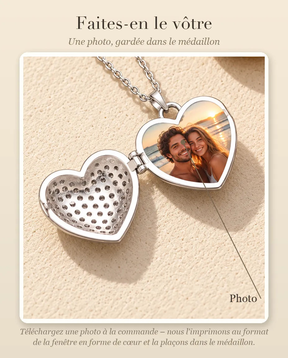 Guide : où se place votre photo dans le médaillon photo cœur pavé
