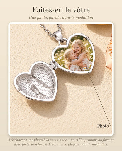 Guide de personnalisation : où placer votre photo dans le médaillon photo cœur sœurs