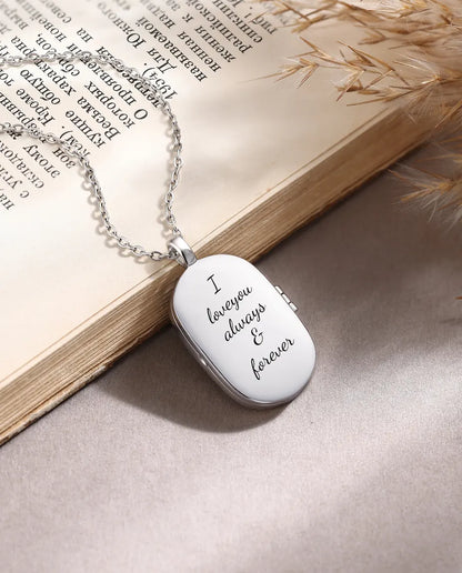 Médaillon Photo Homme – Pendentif Ovale Noir avec 2 Photos à l'Intérieur, Gravure Montagne et Prénom, Cadeau pour Lui, Papa