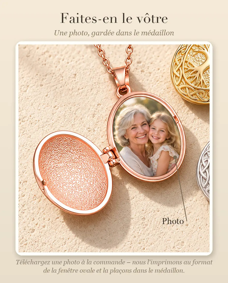 Guide de personnalisation : où se place votre photo dans le médaillon ovale arbre de vie