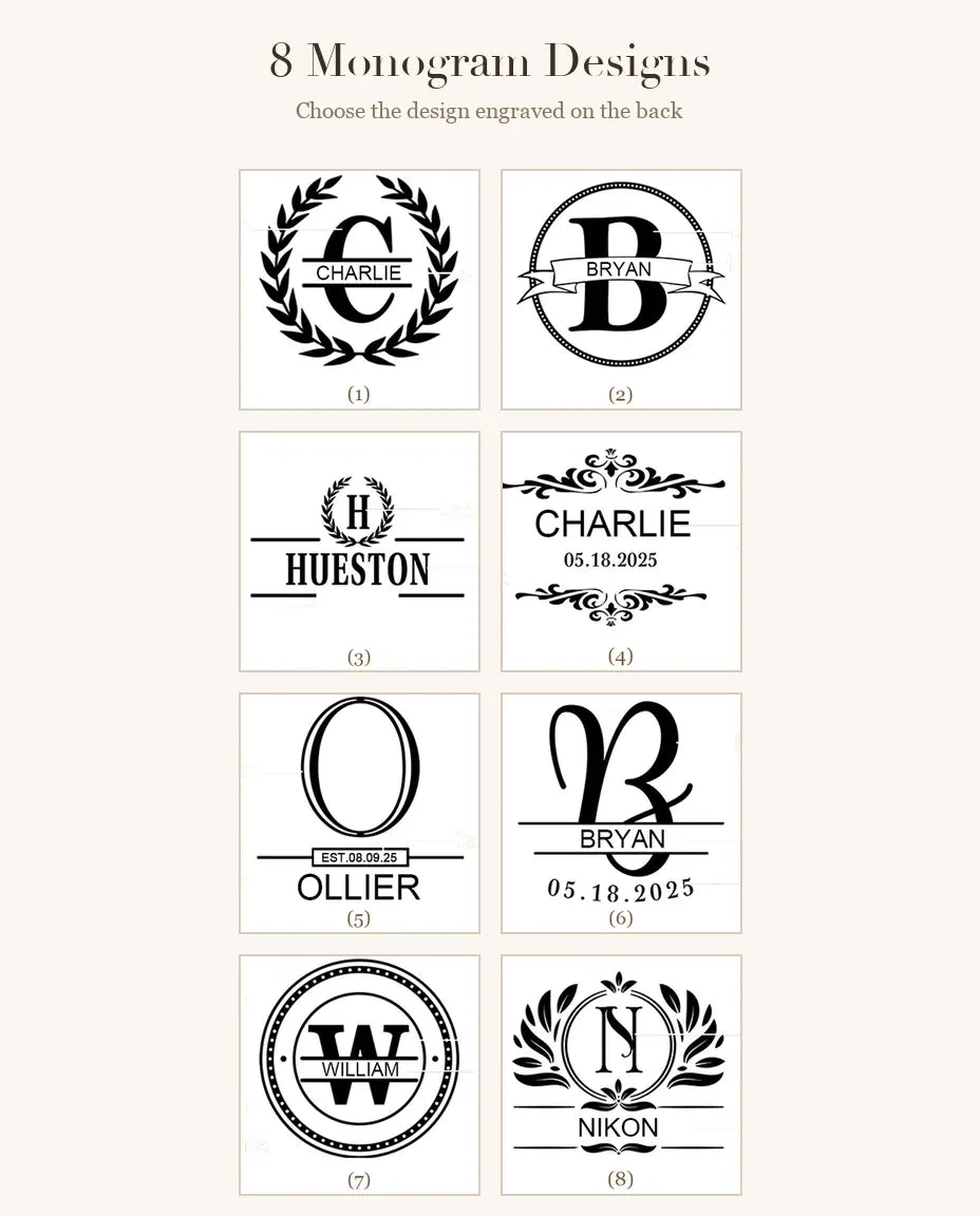 8 motifs de monogramme pour le dos gravé