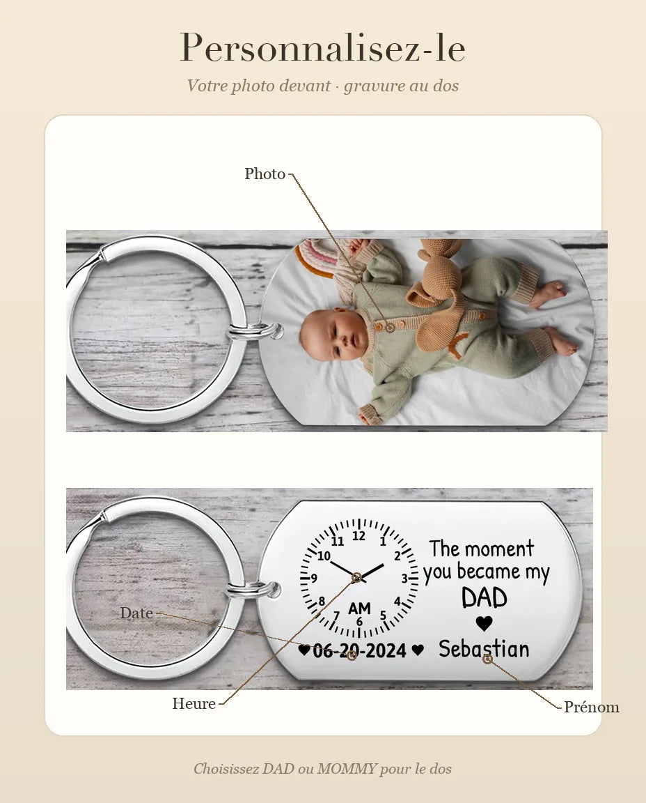 Guide : photo, heure, date et prénom du porte-clés