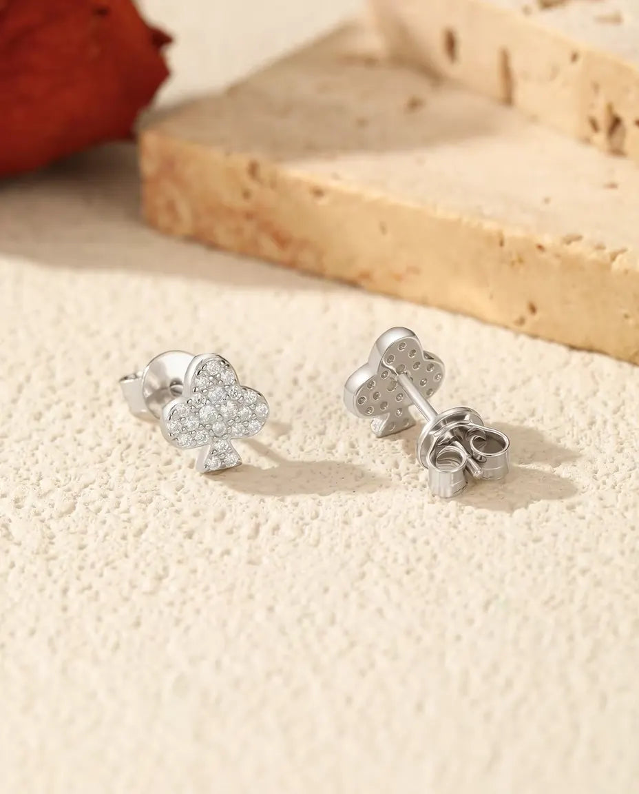 Puces d’Oreilles Moissanite en Argent 925 – Cœur, Trèfle, Carreau ou Étoile au Choix, Petites Puces Pavées Scintillantes, Cadeau pour Elle